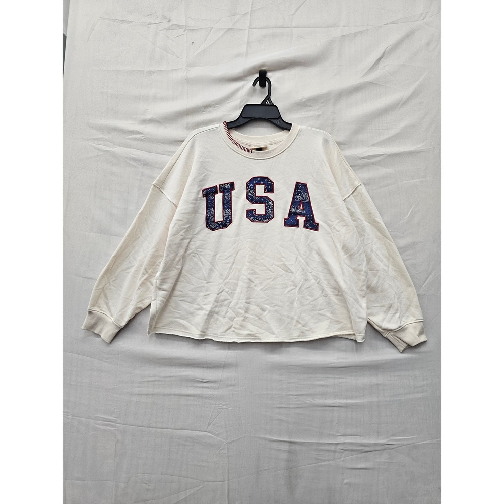 Universal Thread Womens USA Pullover Sweatshirt Cream Cotton Casual Size Large